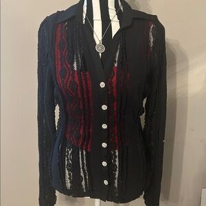 Elegant peach ruffle Black Button Down Shirt small